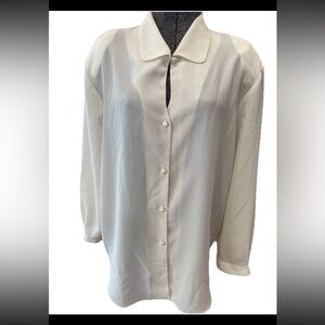 VTG 1990s Theo Miles cream/Ivory polyester button up ladies blouse size 16‎ EUC